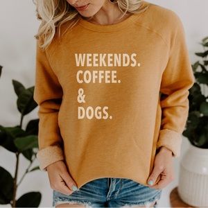 Live life clothing co. Mustard yellow weekends coffee dogs comfy teddy fleece L